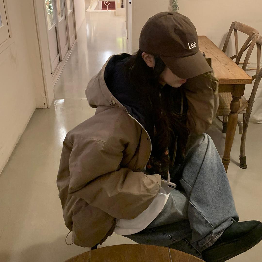 크림치즈마켓 [재오픈☃️/패딩ver.] 마린 시리즈, 남녀공용 오버핏 배색 워크 자켓 후드 숏패딩 - jp