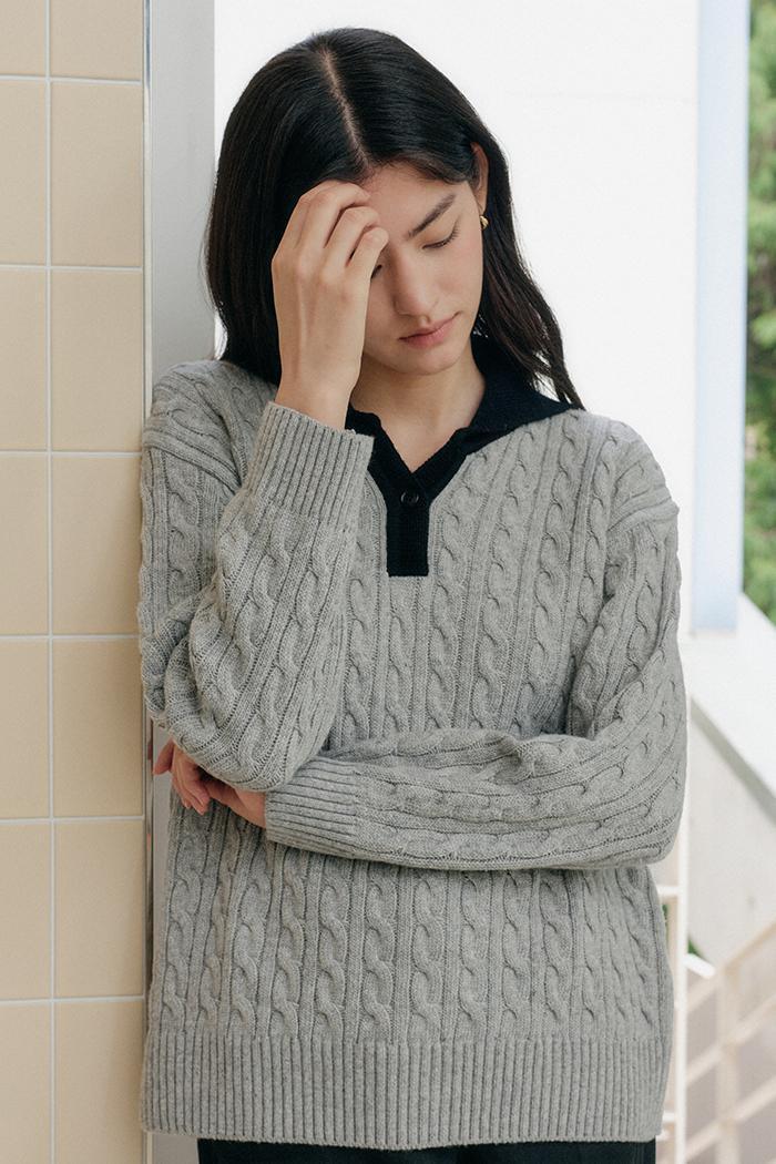 OVER COLLAR KNIT_GRAY