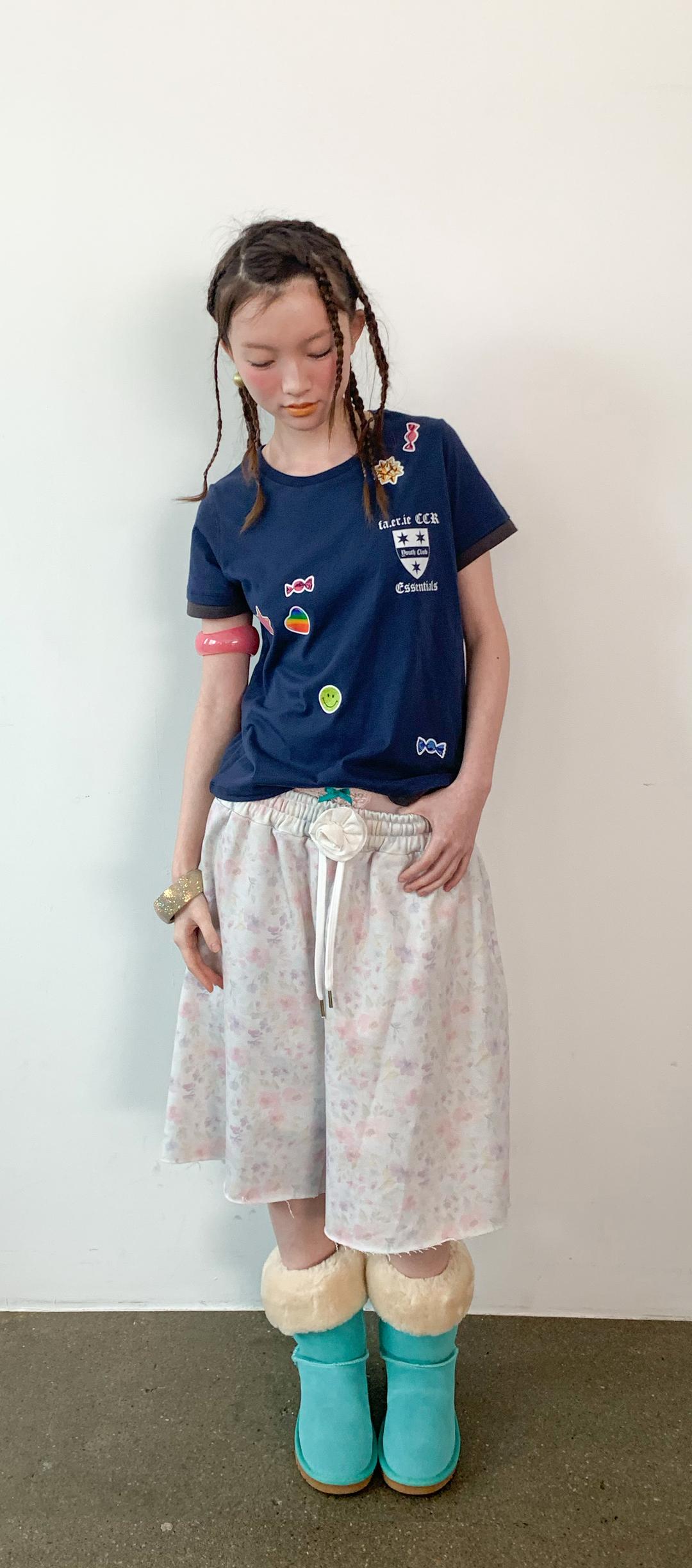 [F.E.E.S] flower bermuda pants (light grey)