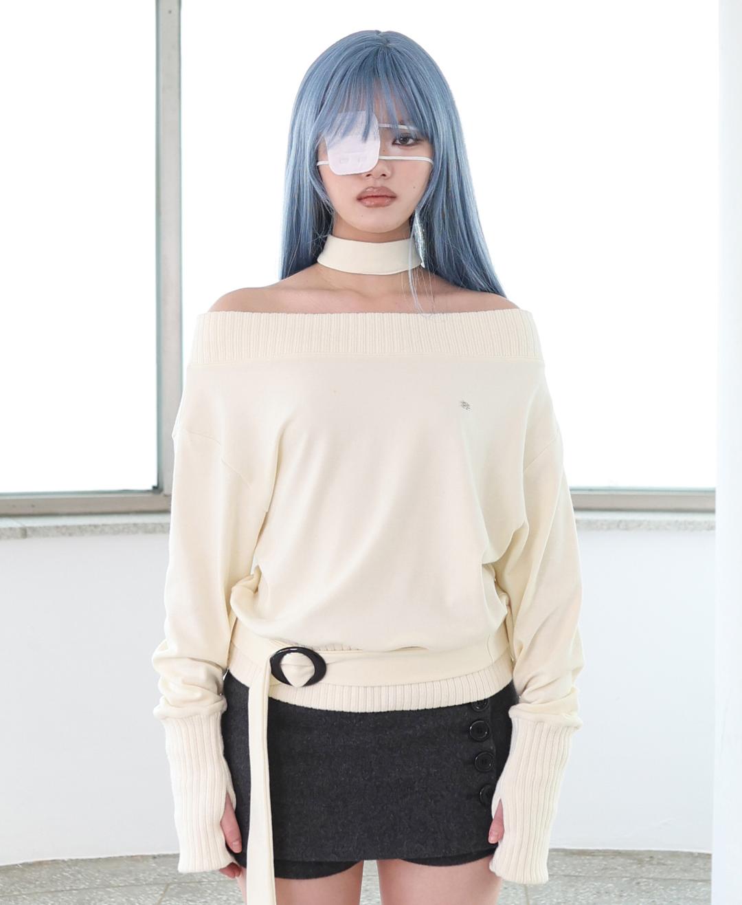 [ID] Logo Off-Shoulder Sweatshirt (Choker Set) (Ivory) * 12/8 예약 발송