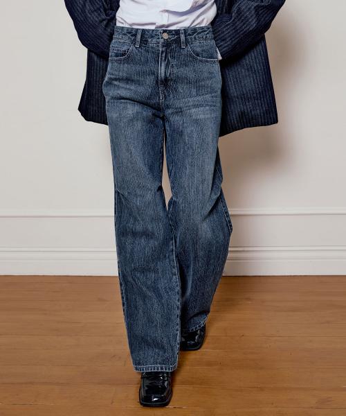 체인 트윌 스트레이트 팬츠-블루(여)