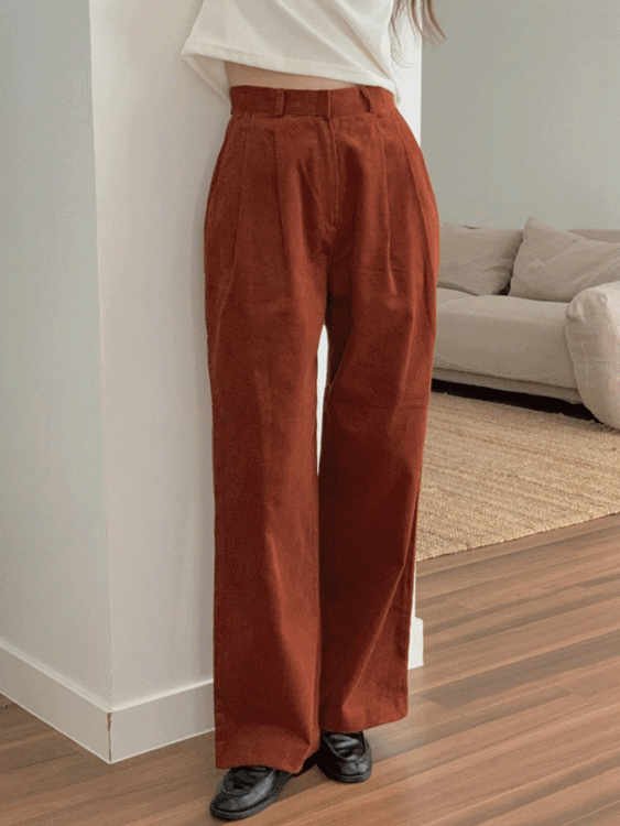 푸퍼 골덴 여자 겨울 코듀로이 핀턱 컬러 하이웨스트 와이드 통바지 슬랙스 팬츠