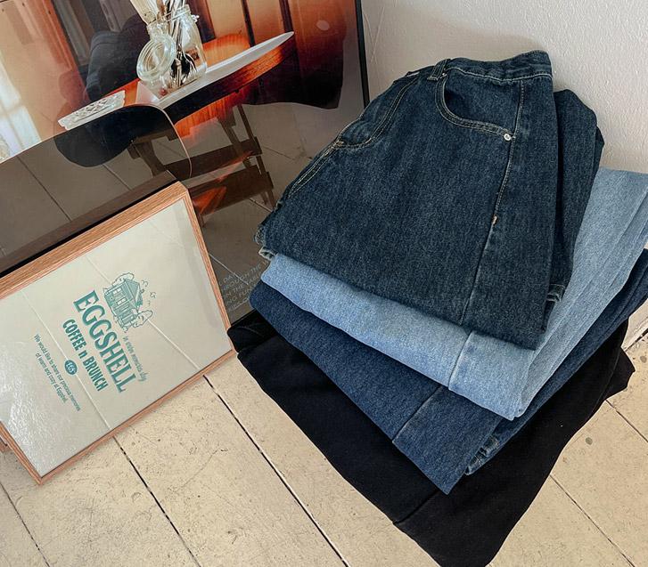 비트 사이드 절개 히든밴딩 와이드 데님팬츠(숏/기본/롱ver)