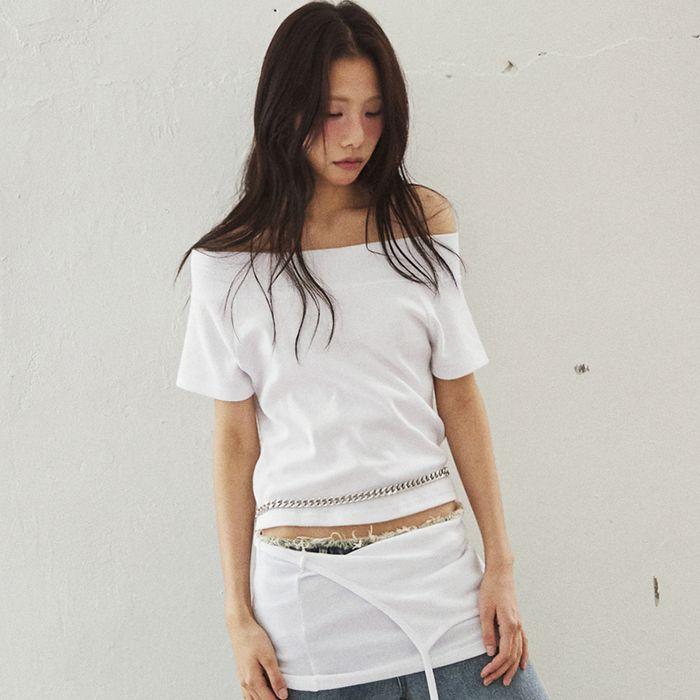 Off Shoulder Short Sleeved T-shirt White