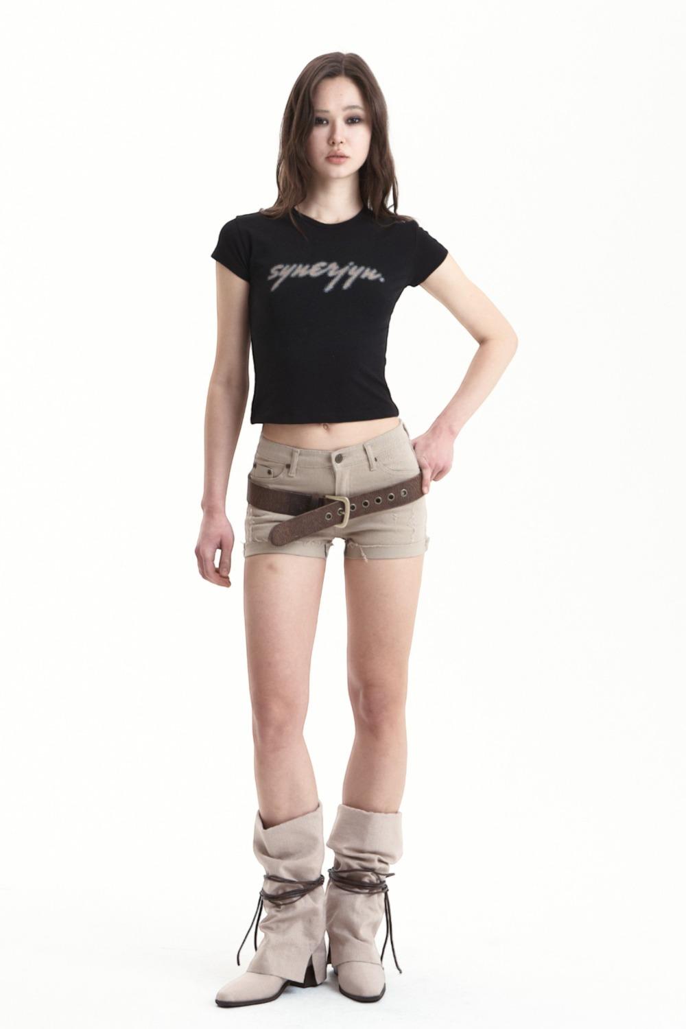 RIVET COTTON DENIM SHORTS BEIGE