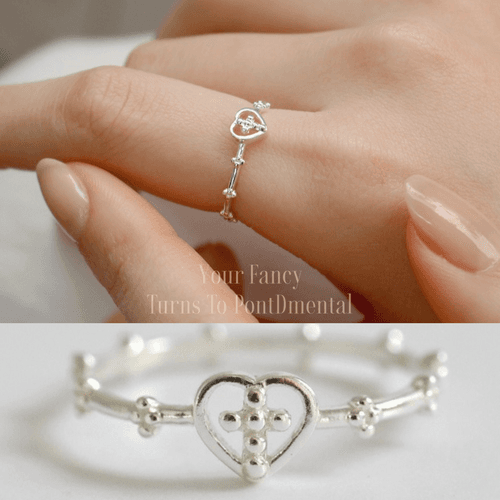 [퐁디멘탈] 925 실버 하트 십자가 볼 밴드 반지 (no.2401120)