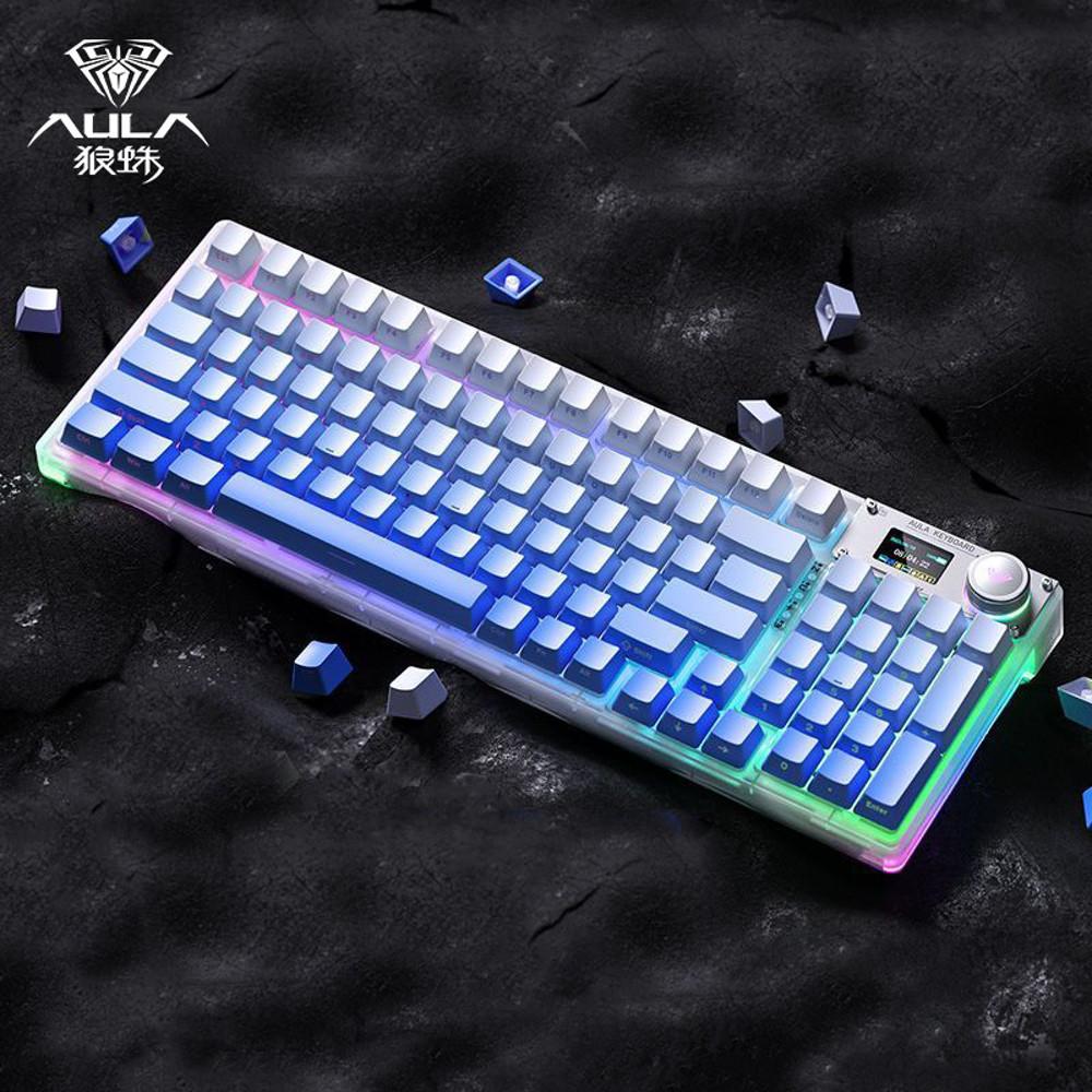 AULA 독거미 Z11 체리 프로파일 PBT 136키 그라데이션 LED 키캡 블루