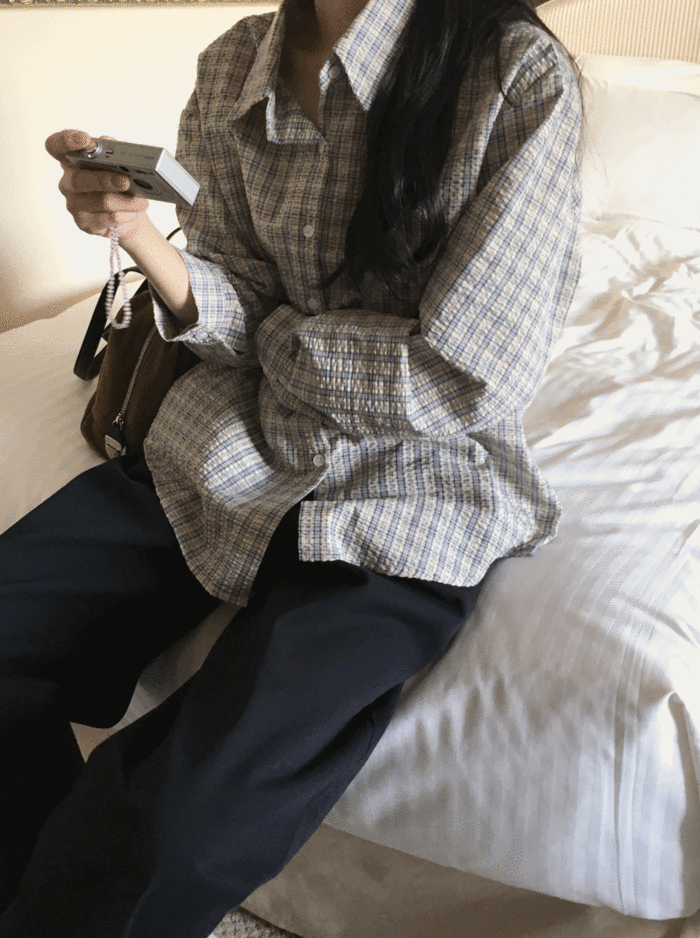 링크 빈티지 엠보 체크셔츠