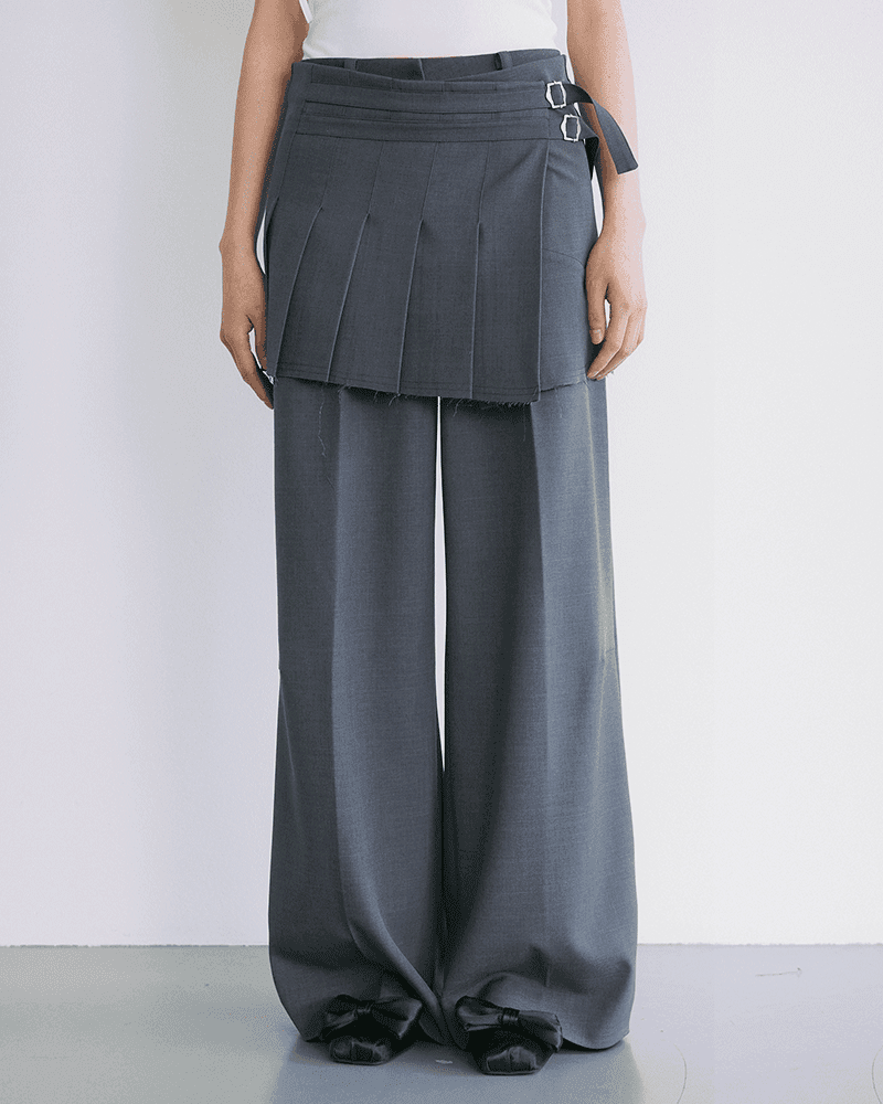 [YOUSHIM] LAYERED PLEATES WRAP SKIRT