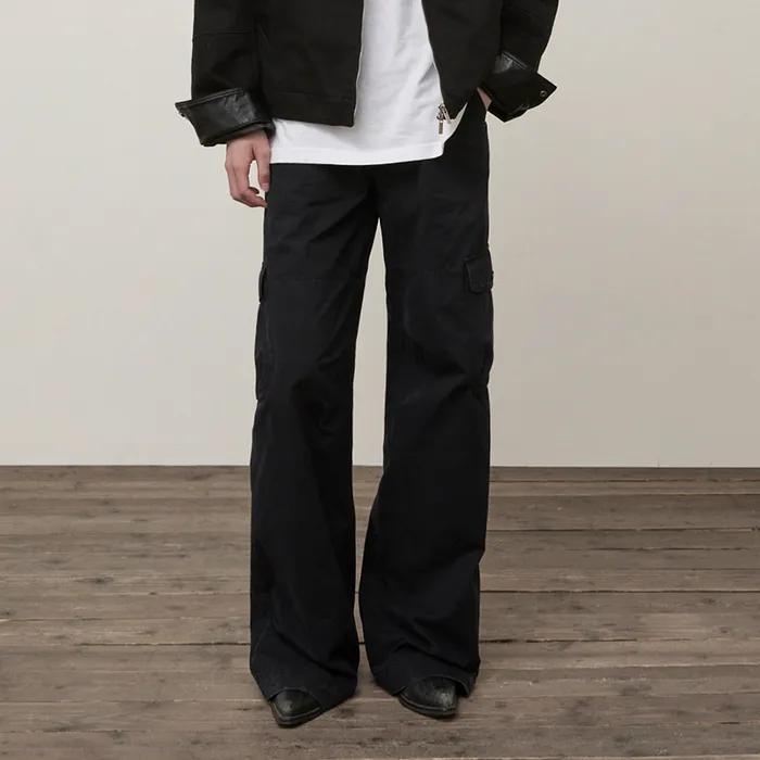 WASHED WIDE CARGO PANTS FOR MEN IN BLACK