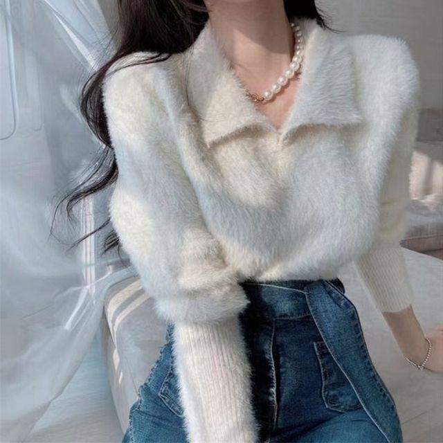 (당일출고/존예) 카라 파스텔 부클 앙고라 울 크롭 슬림핏 니트 티셔츠 스웨터 4color