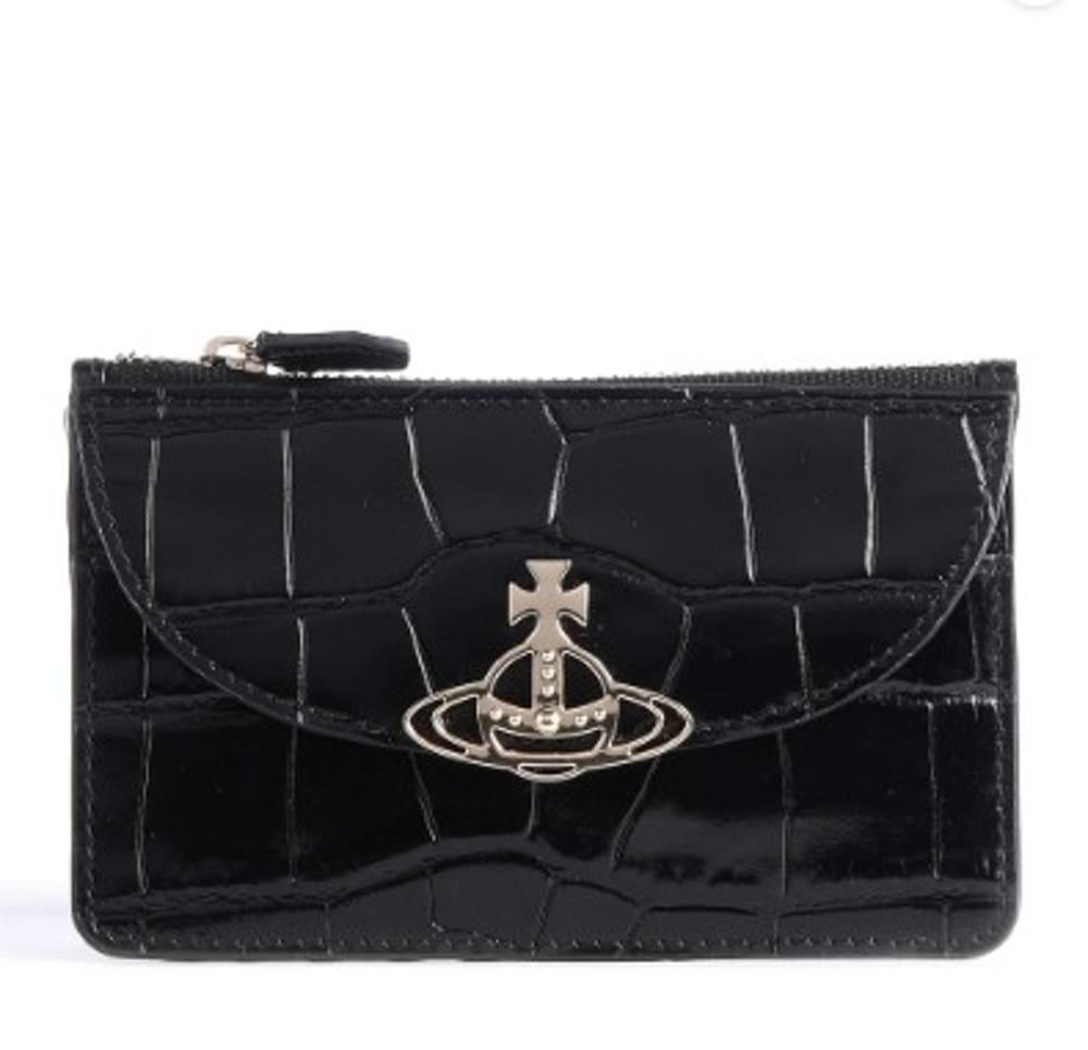 비비안웨스트우드 린다 하프문 카드지갑 크로커다일 블랙 가죽 