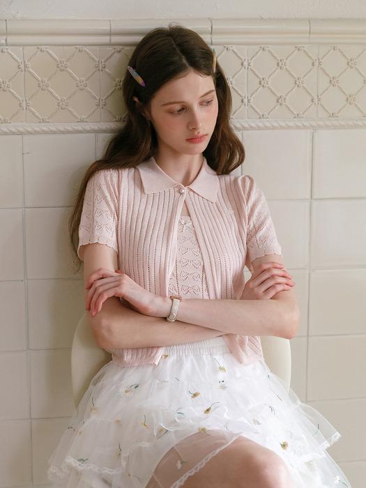 Cest_Crochet collar short sleeve cardigan