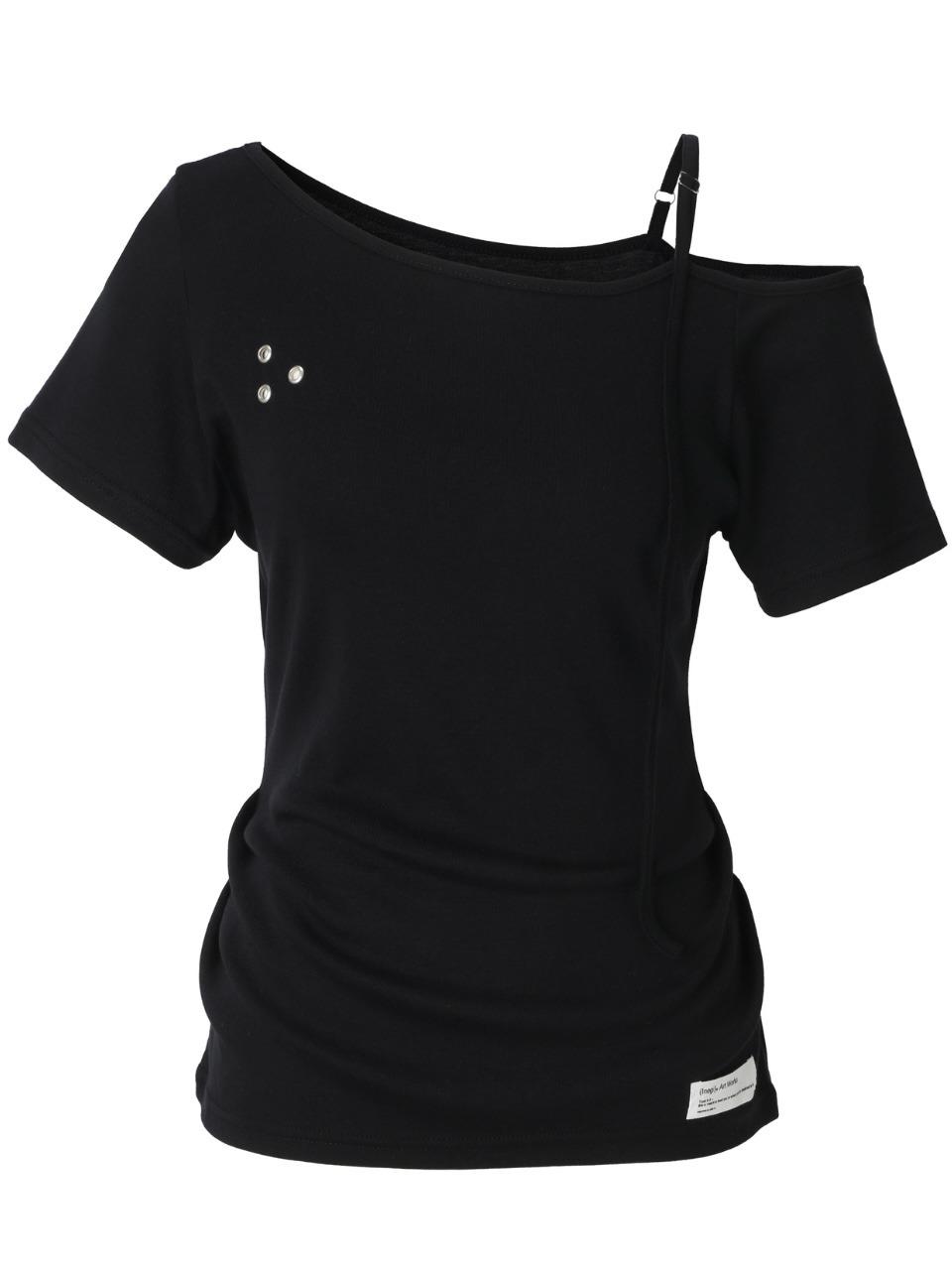 [2nd Reorder] Buckle Strap One Shoulder Top (black)