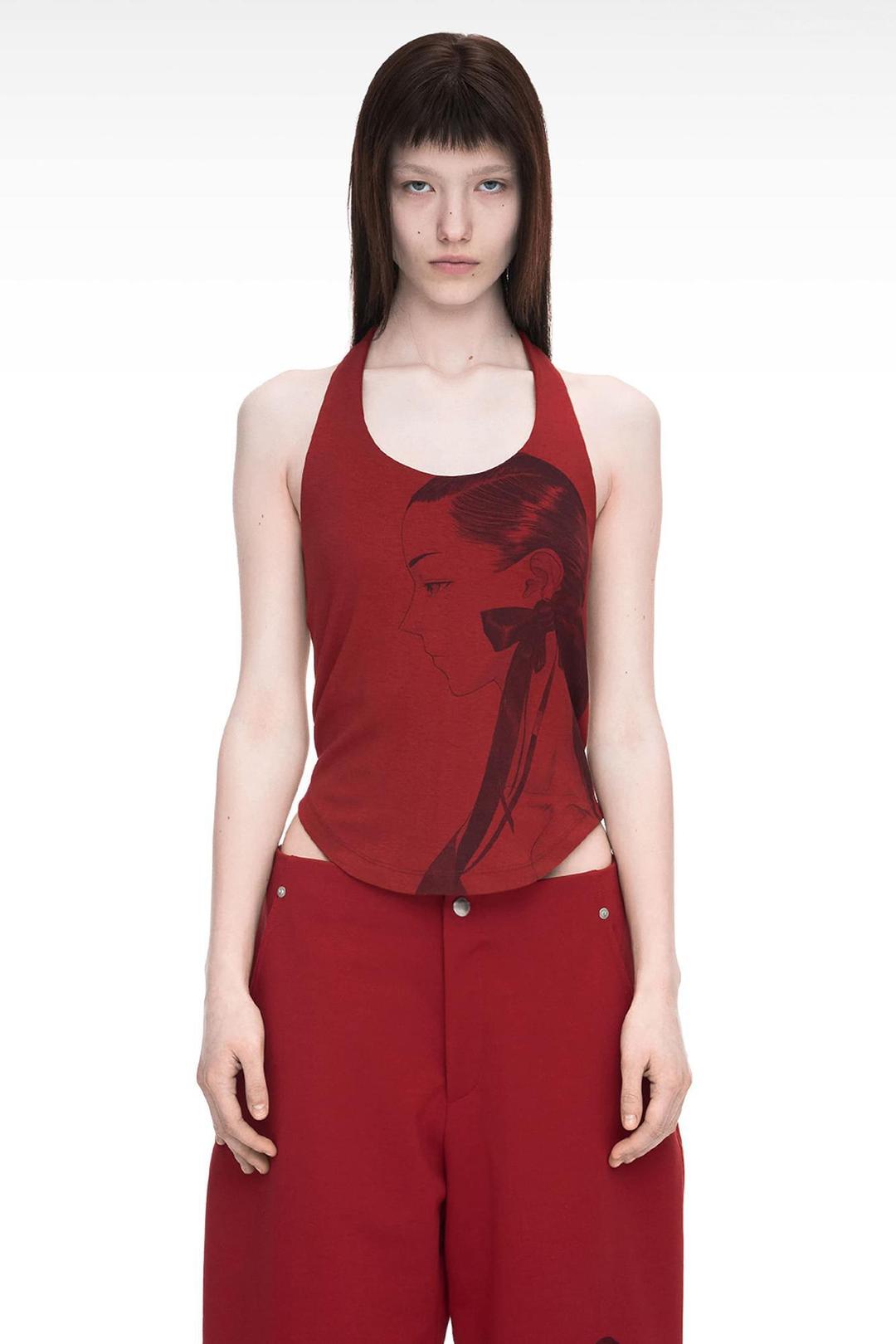 DRAWING HALTER SLEEVELESS RED