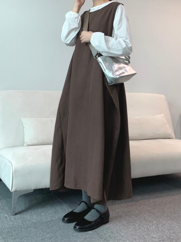 3way 랩 나시 롱 레이어드 원피스 ( 3colors )