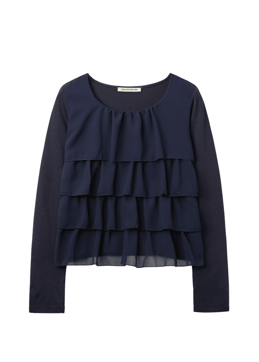 Tiered Ruffle Long Sleeve Top / Navy