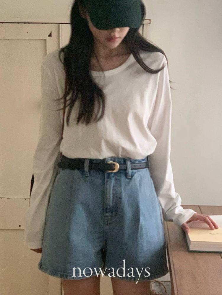 베르가못 데이 티셔츠 코튼 긴팔 라운드 베이직 t (3col)