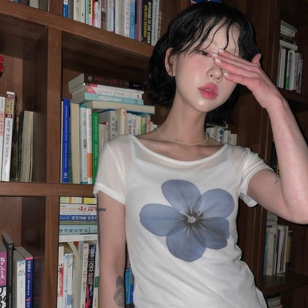 (3color) 블루밍 플라워 텐셀 반팔티