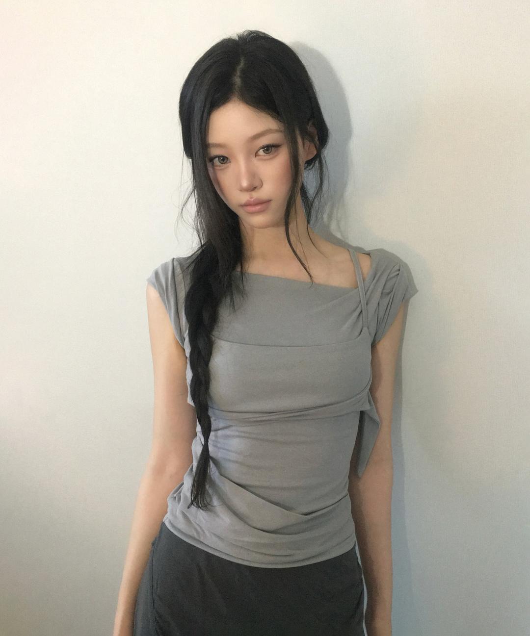 Layered Bustier T-Shirt (FL-108_Gray)