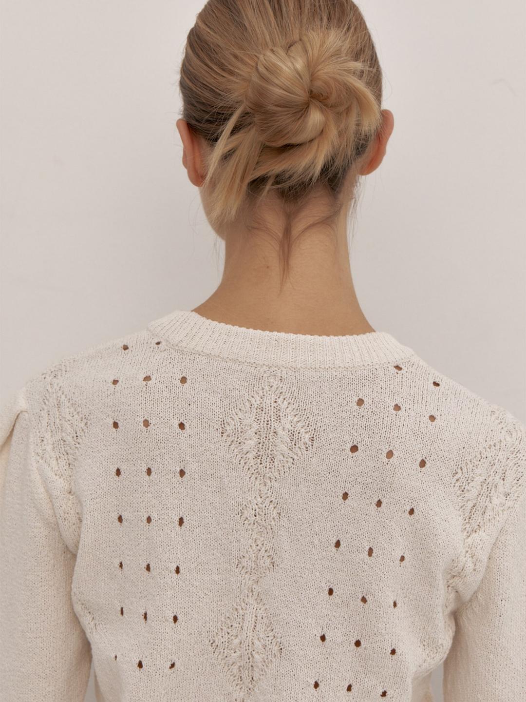 Cotton Blended Cable Skashi Pullover - Ivory