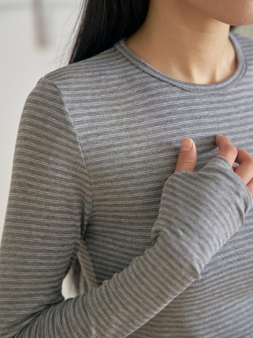 리브 스트라이프 롱 슬리브 - 그레이 [11/21(금) 출고]