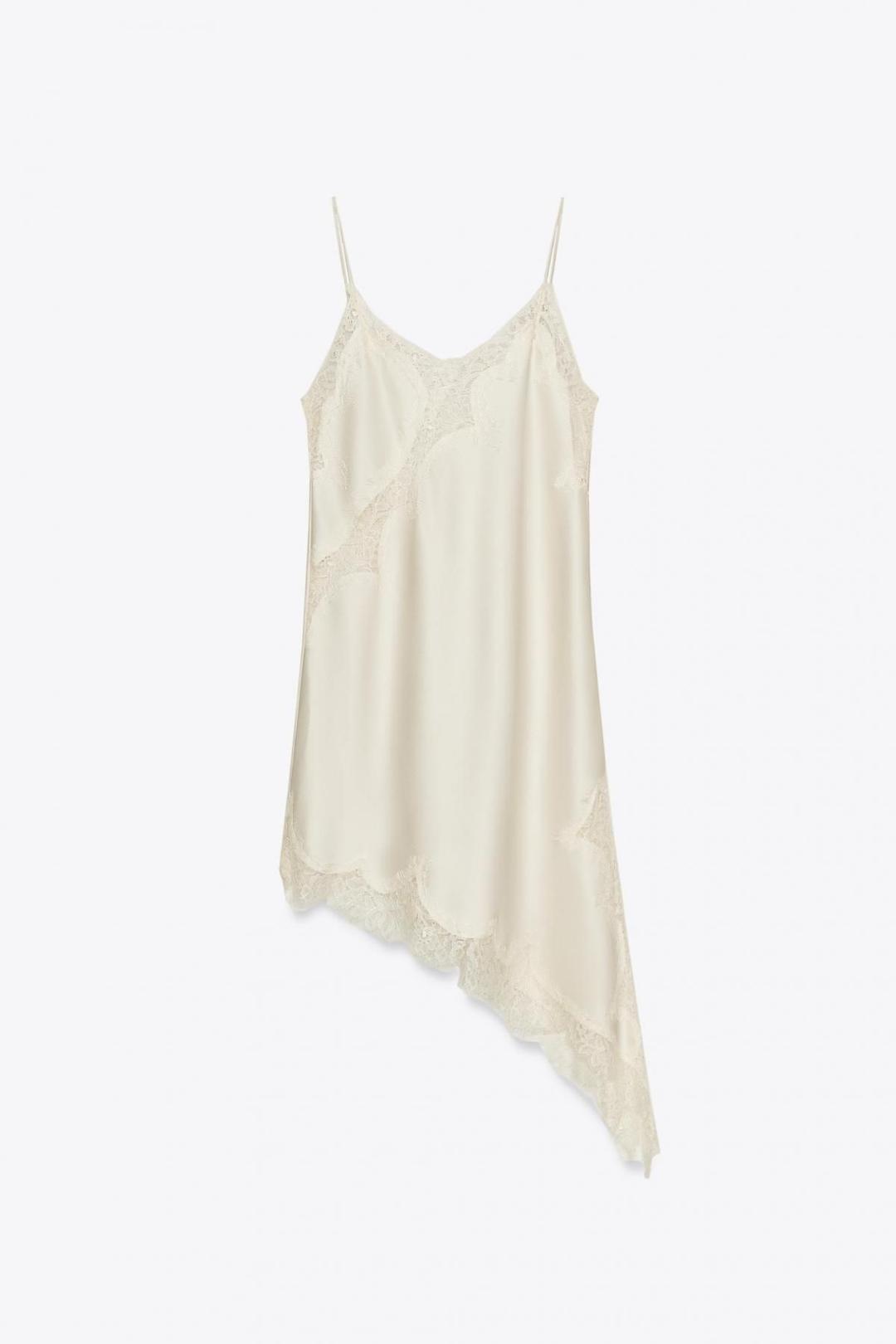 스페인샵 자라 비대칭 레이스 슬립 미니 원피스 5919/200 OYSTER-WHITE