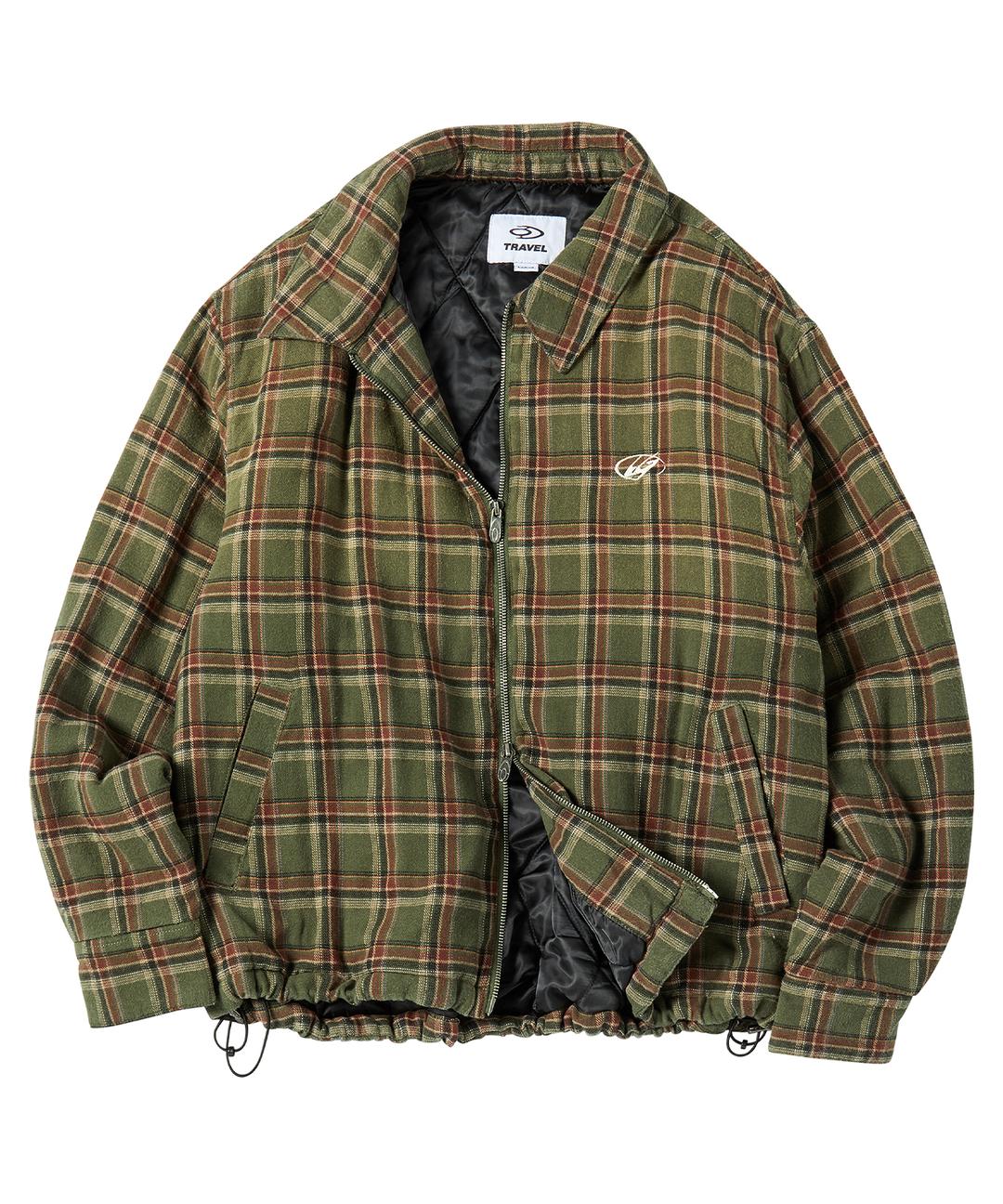 스프레이 체크 라이트 패딩 자켓 그린