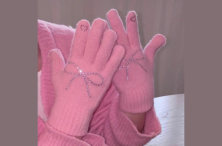 [헤이모먼트] ribbon heart gloves (pink)