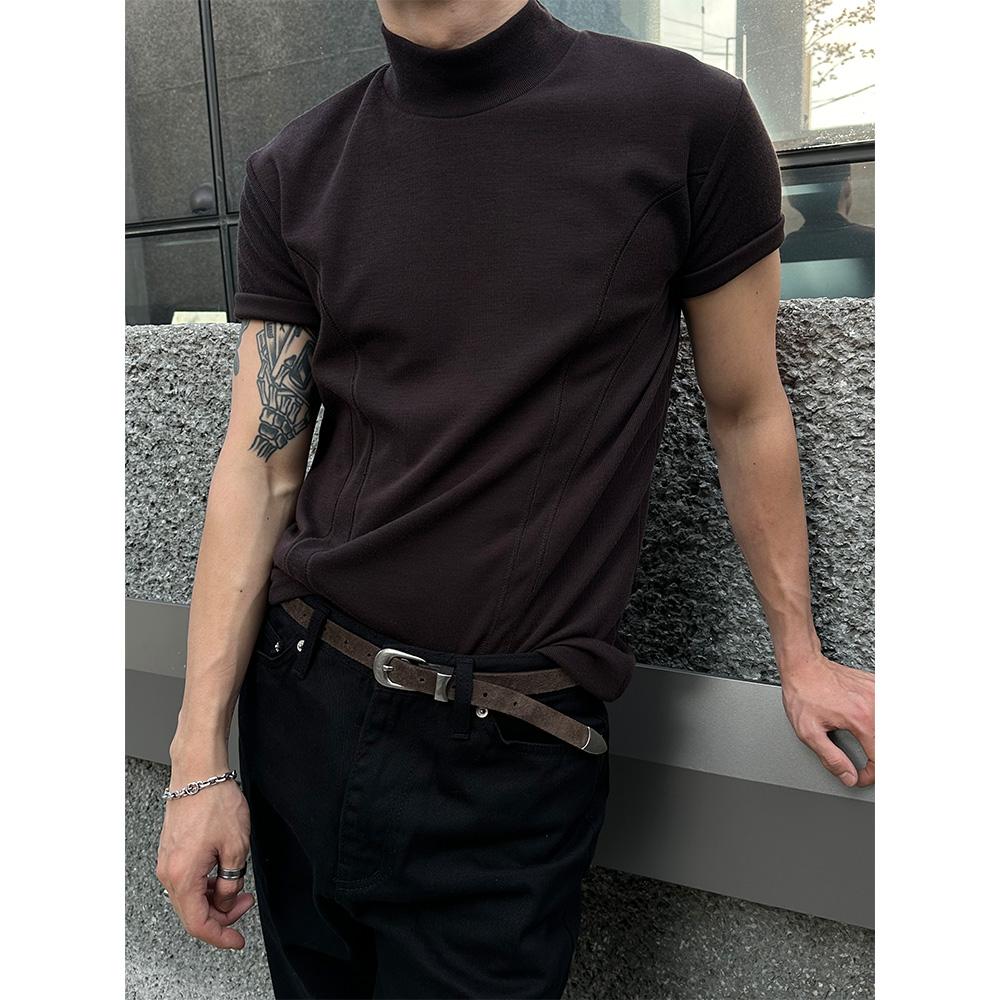 [MUSCLE FIT] Double cutting half pola t-shirts(4color)