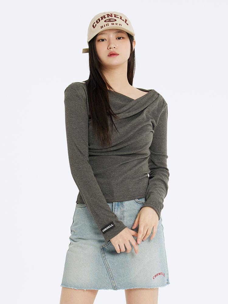 Cornell Boat Neck Drape Long Sleeve T-shirt (2 Colors)