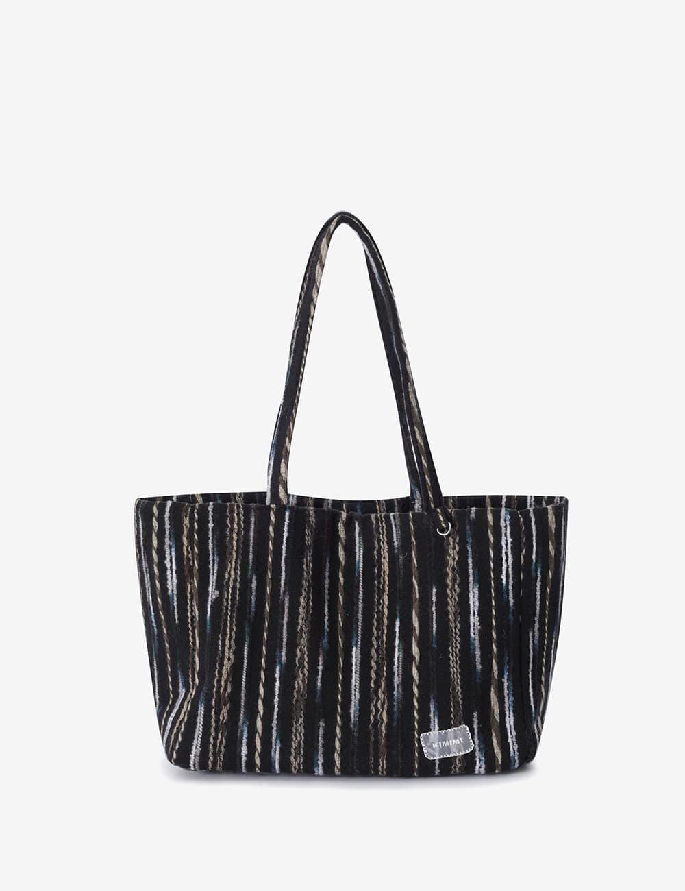 키미미 KIMIMI fuzz stripe maxi shoulder bag  Black