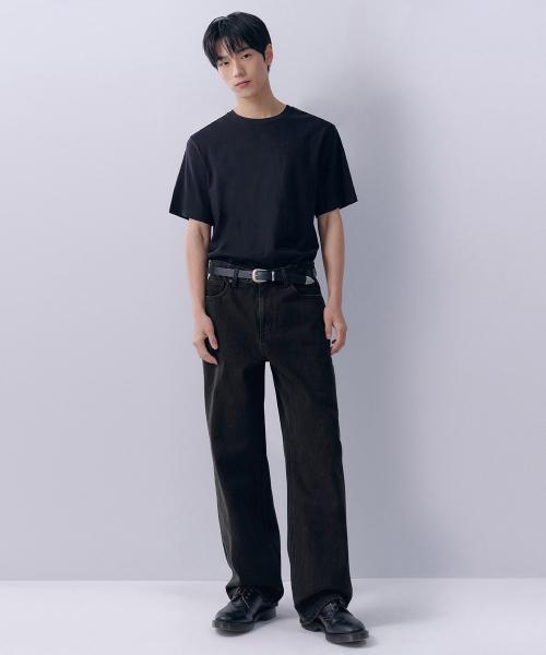 와이드 데님 팬츠 [워시드 블랙]