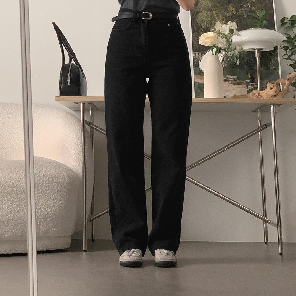 브레멘 하이웨이스트 스트레이트 데님 팬츠 (블랙진)