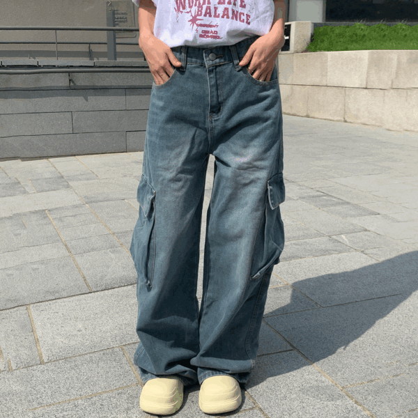 리즈비커밍 [S~2XL/특가]멜론 카고 와이드데님팬츠