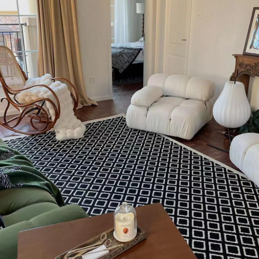 오브젠탈 다우닝 스퀘어 브릭 생활방수 대형 밀림없는 카펫 러그 블랙