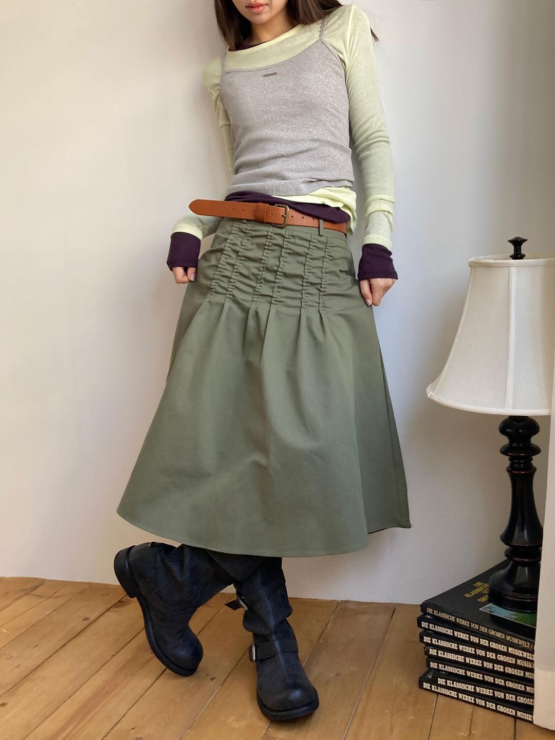 크런키 셔링 플레어 스커트 (3color)