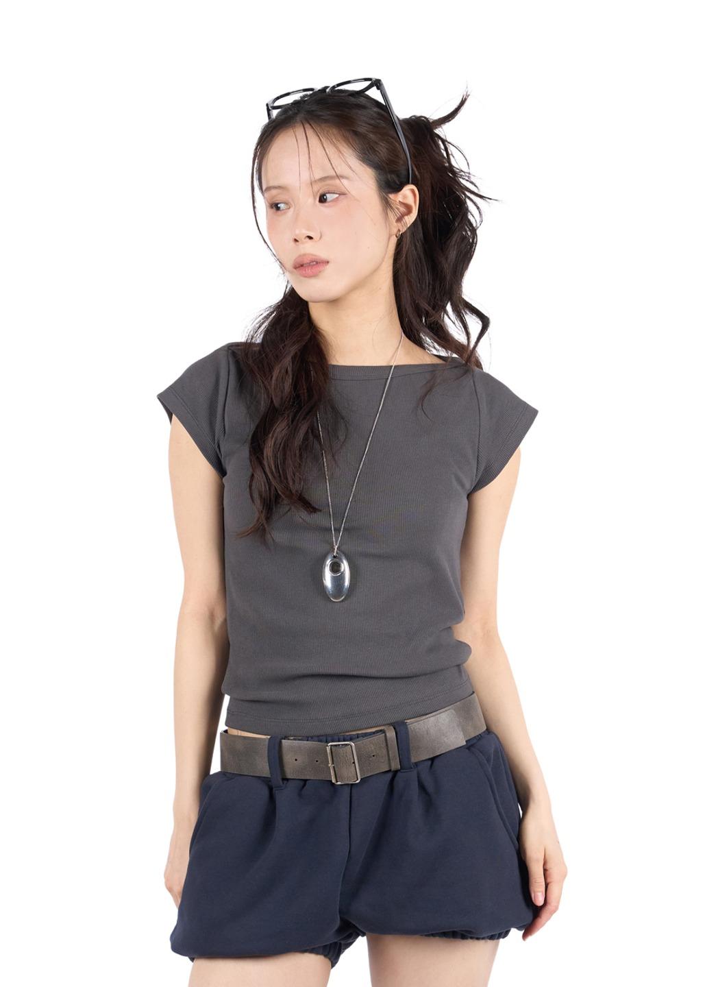 릿킴 RIBBED BOAT NECK TEE
