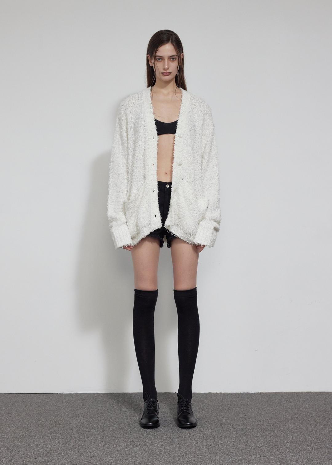 HAIRY OVERFIT CARDIGAN, IVORY