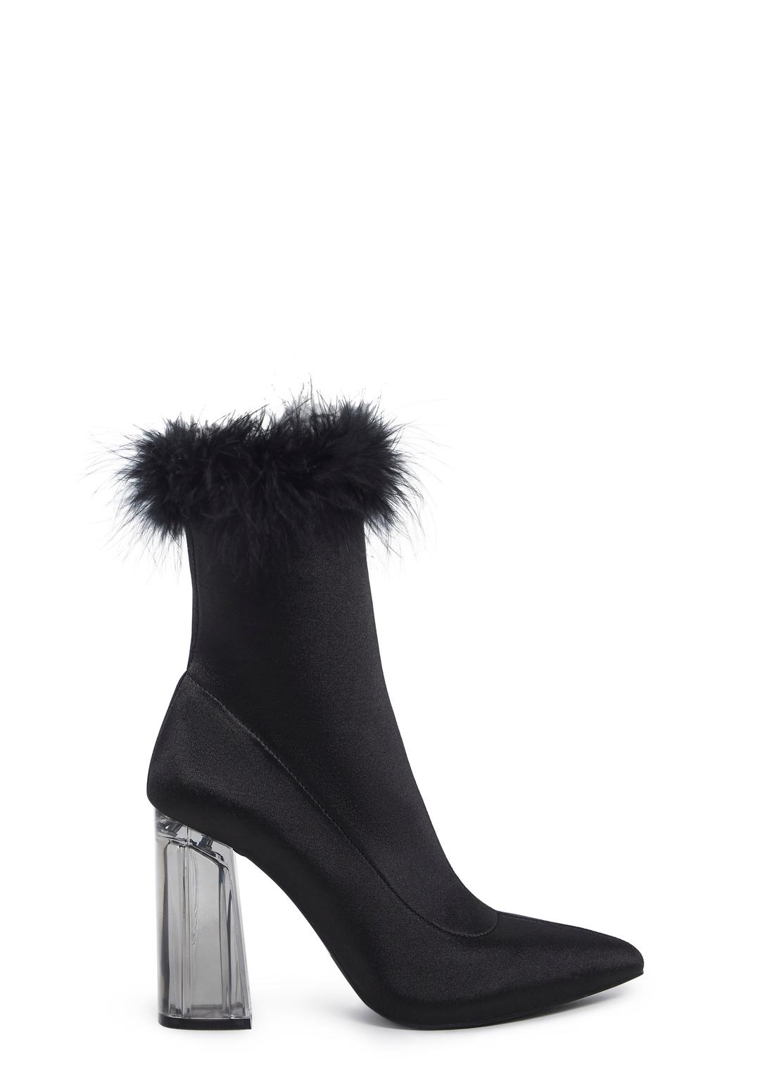 Luv Me Or Hate Me Marabou Boots - Black - BLACK / US 5