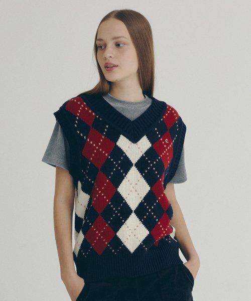 [22FW clove] Argyle Wool Vest (Navy)