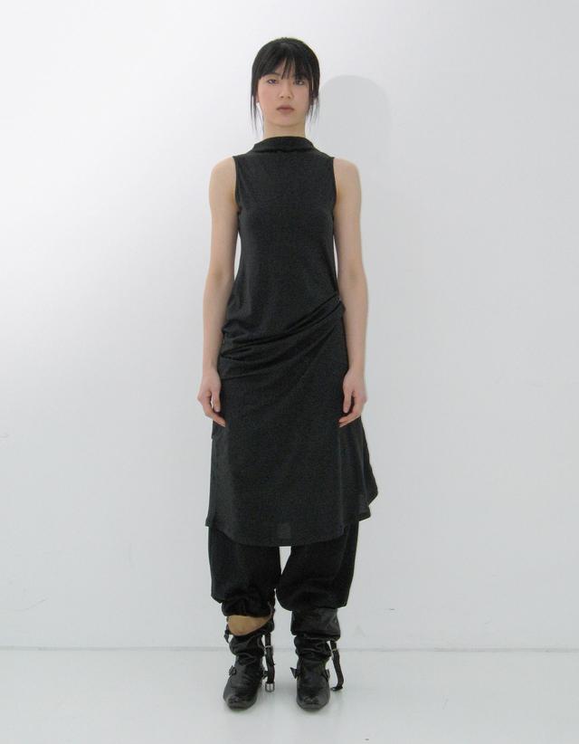 Shirring Sleeveless Dress - Black