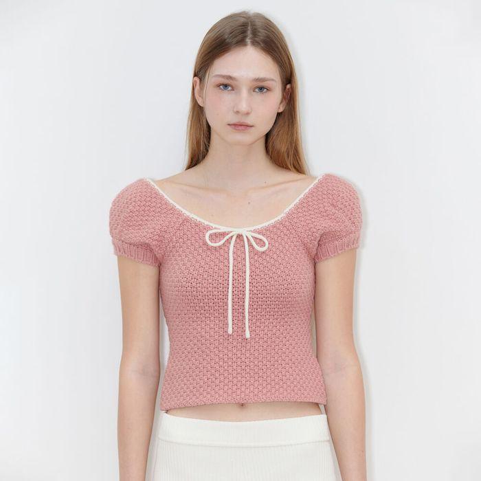 Puff Half Knit Top (Pink)