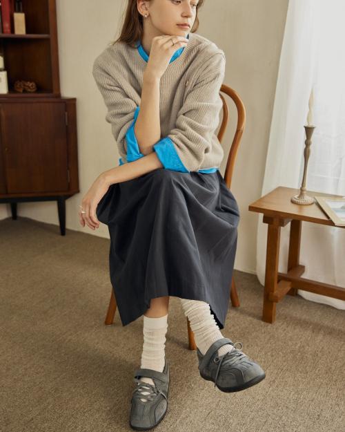 로마리 스웨이드 레이스업 스니커즈 그레이 FLOTFA3W43