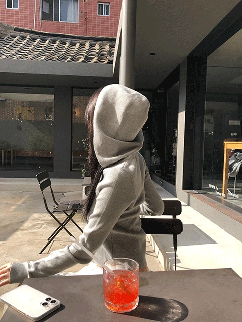 hood knit zip up top (2color)