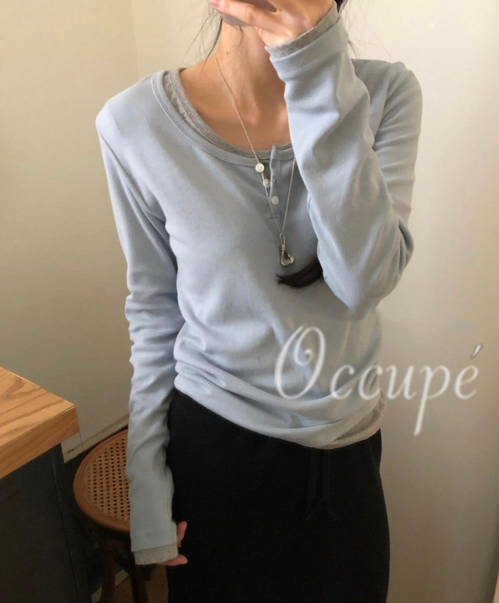 오큐페 컴히얼 리엘 버튼 티셔츠 (4col) comehere 데일리 레이어드 긴팔티