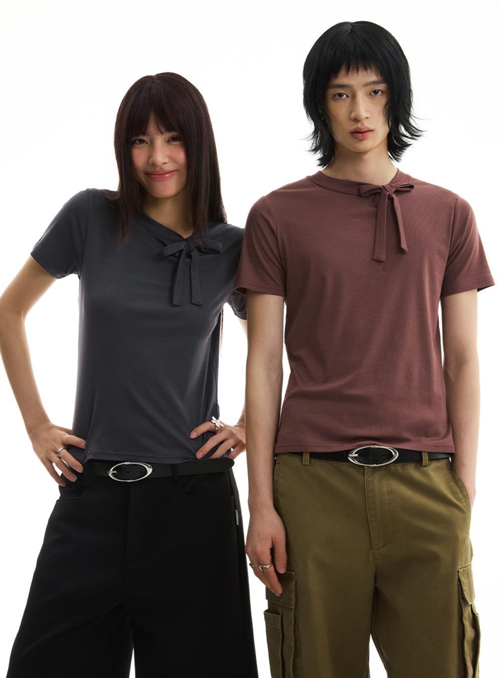 Bow Collar Short Sleeve Tee (2color)