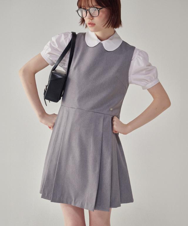 LOGO PLEATS LAYERED DRESS GREY