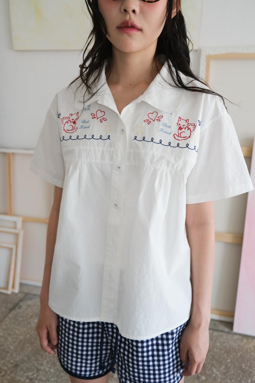 BEST FRIEND EMBROIDERY BLOUSE  _WHITE