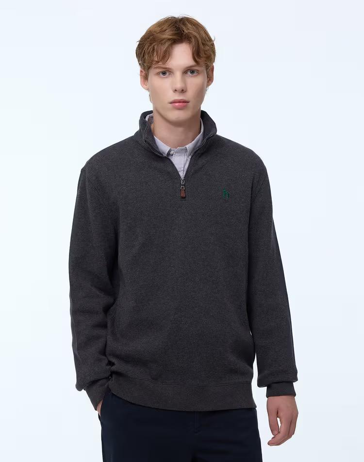 [스테디셀러] 차콜그레이 짜임 면 긴팔반집업티셔츠